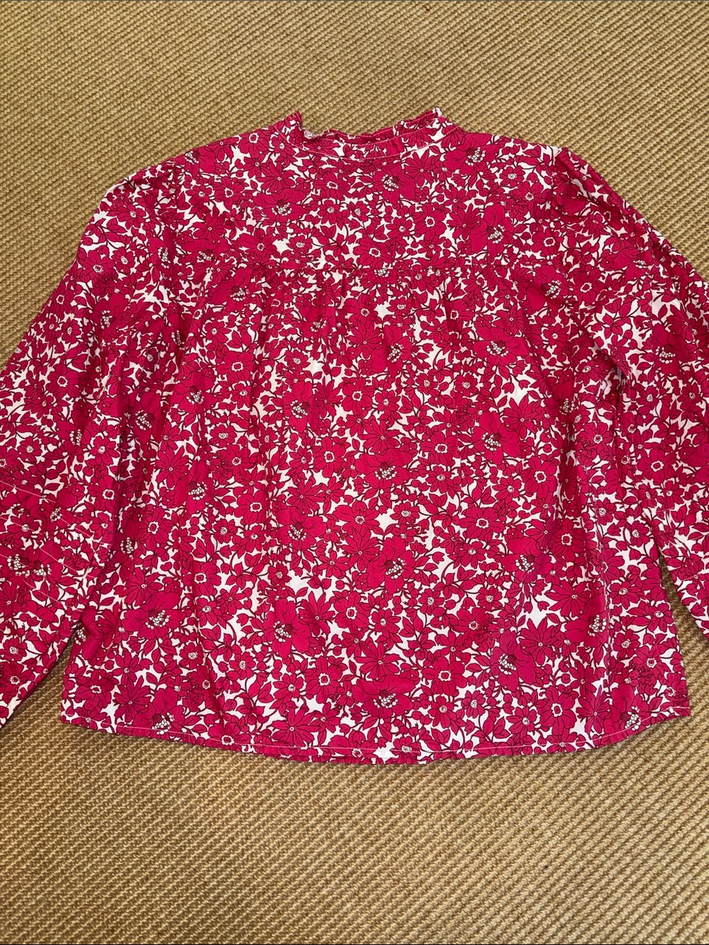 NWOT J. Crew Pink Floral Popover Long Puffed Sleeve Blouse w/Ruffled Collar - Picture 5 of 7